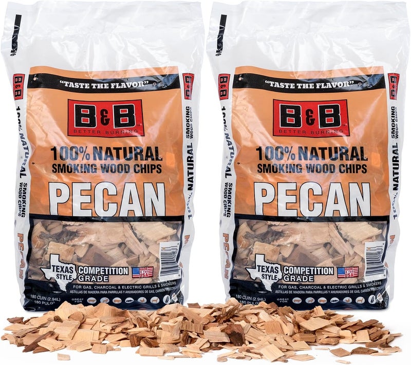 Shop Square BBQ Pecan Wood Chips for Smoker (2-Pack) 3 lb Total, 100% All-Natural Smoker Wood Chips for Electric Smoker, Charcoal & Gas Grills, and Campfires – Made in USA - Image 1